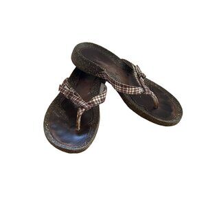 Teva Size 7.5 Brown Plaid Ventura Leather Toe Post Thong Flip Flop Sandals #6503